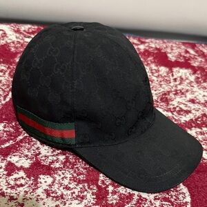 Gucci Black GG Monogram Baseball Cap with Signature Sherry Line